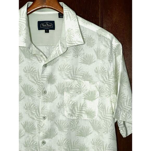 Nat Nast Other - NAT NAST LT GREEN ON TAN PALMA PRINT SILK COTTON CAMP SHIRT L / LARGE